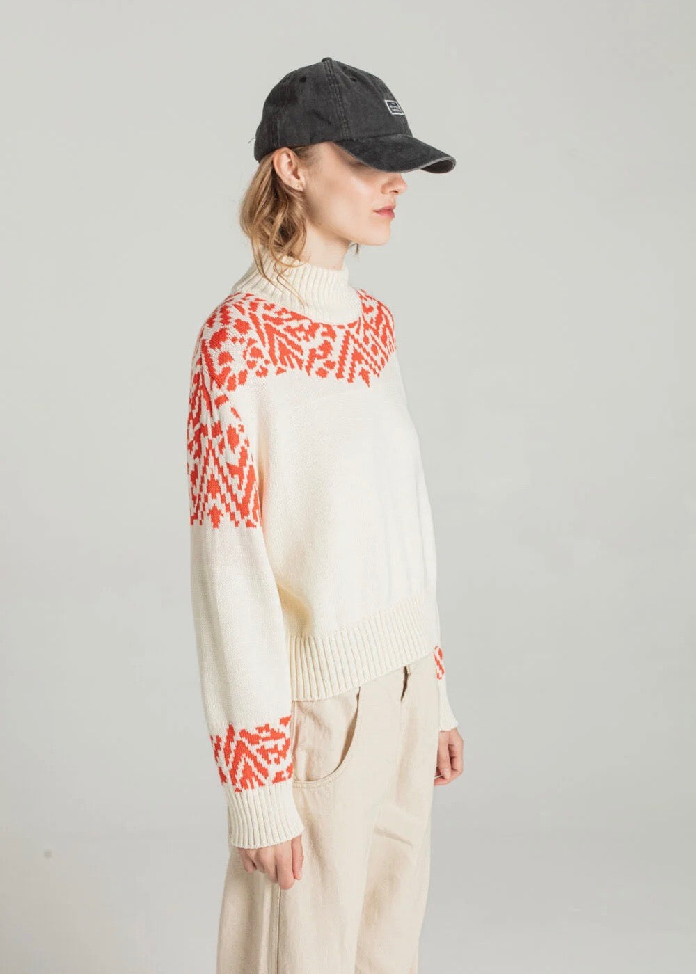 Sidorf Jacquard Sweater — OFF WHITE / ORANGE