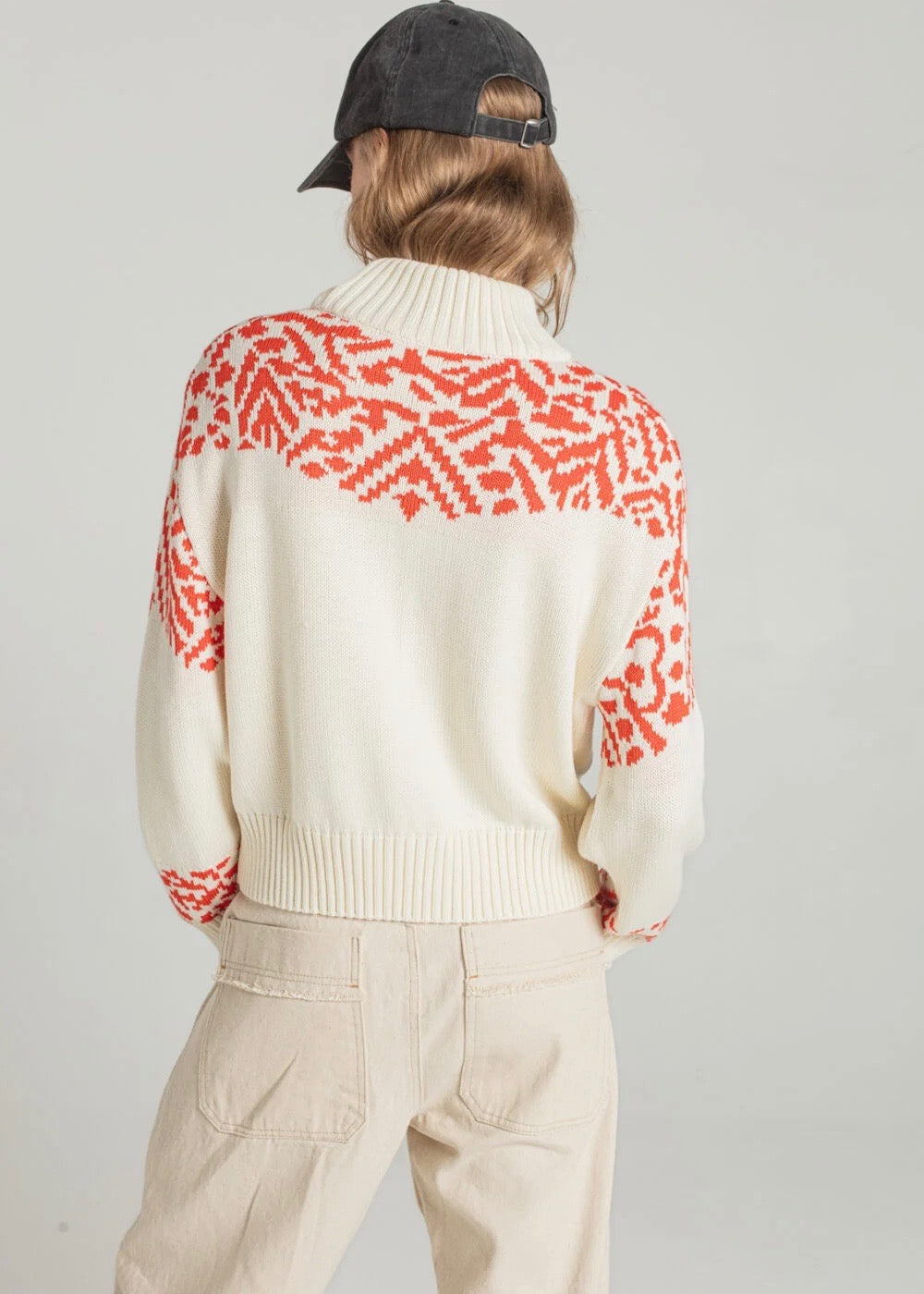Sidorf Jacquard Sweater — OFF WHITE / ORANGE