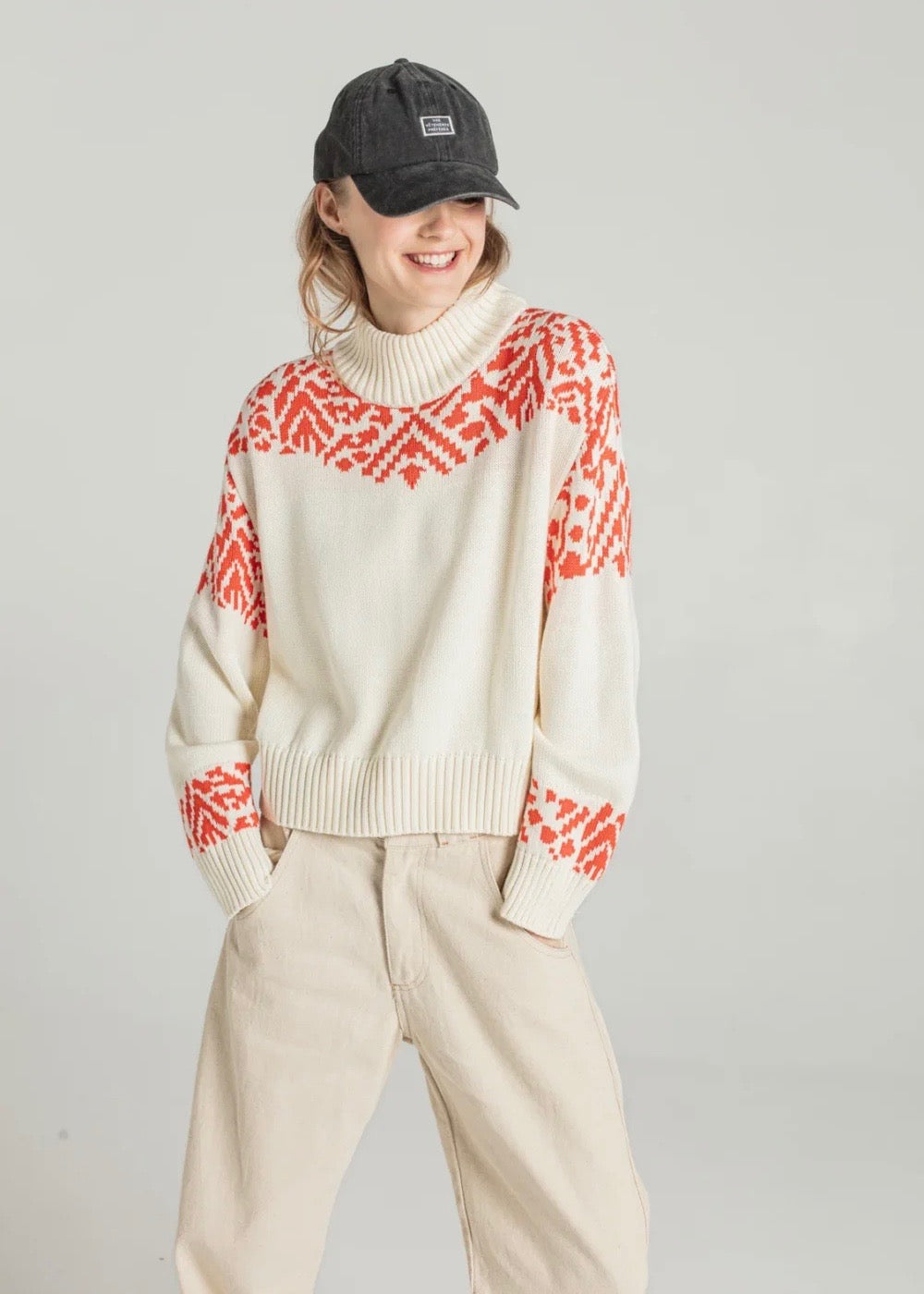 Sidorf Jacquard Sweater — OFF WHITE / ORANGE