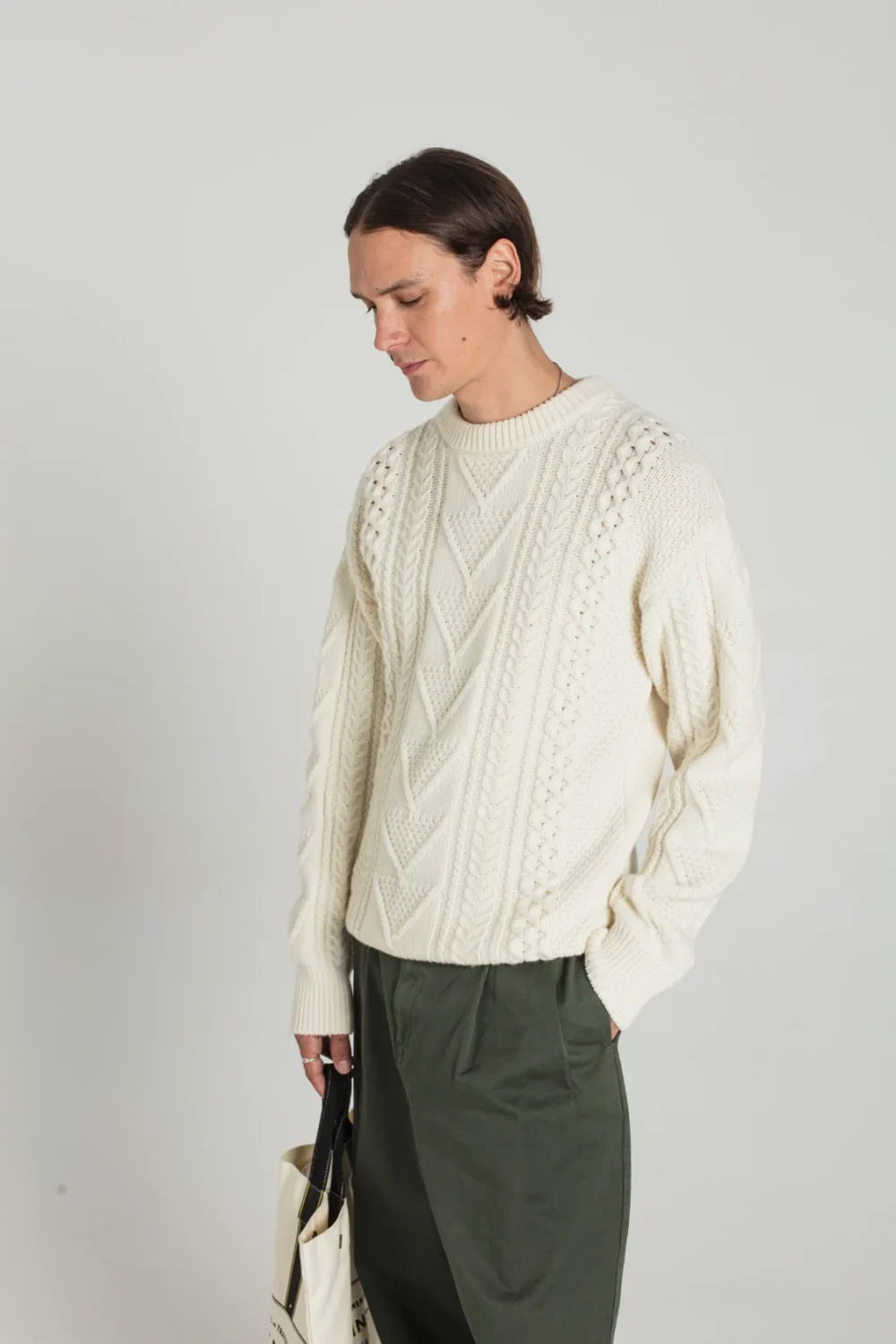 Sandre Cable Sweater White