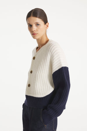 Suyor Fancy Ribs Sweater / Cardigan — NAVY / WHITE