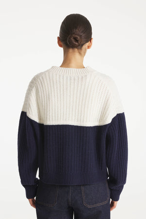 Suyor Fancy Ribs Sweater / Cardigan — NAVY / WHITE