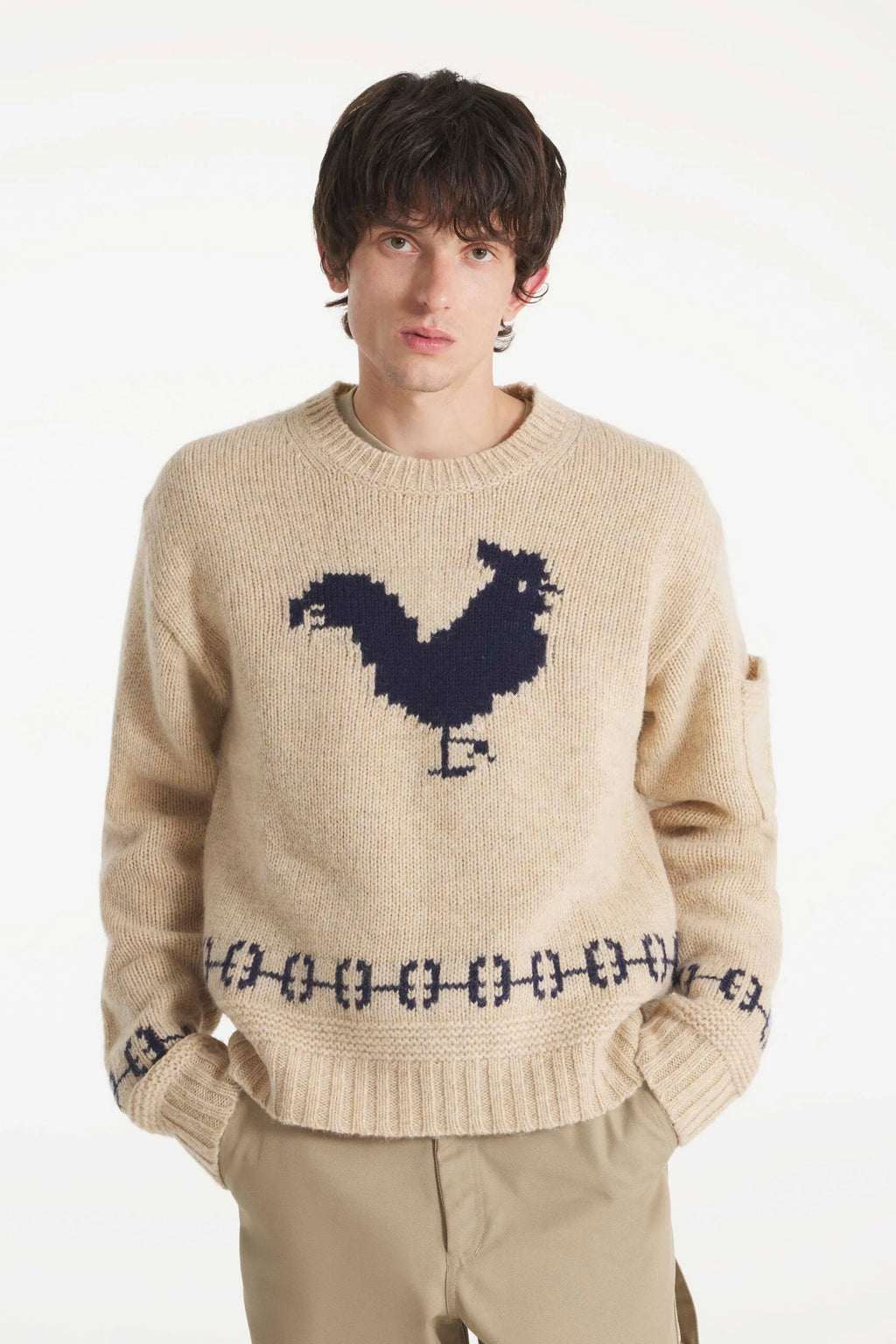 Soca Intarsia Sweater — BEIGE / NAVY