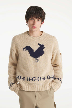 Soca Intarsia Sweater — BEIGE / NAVY