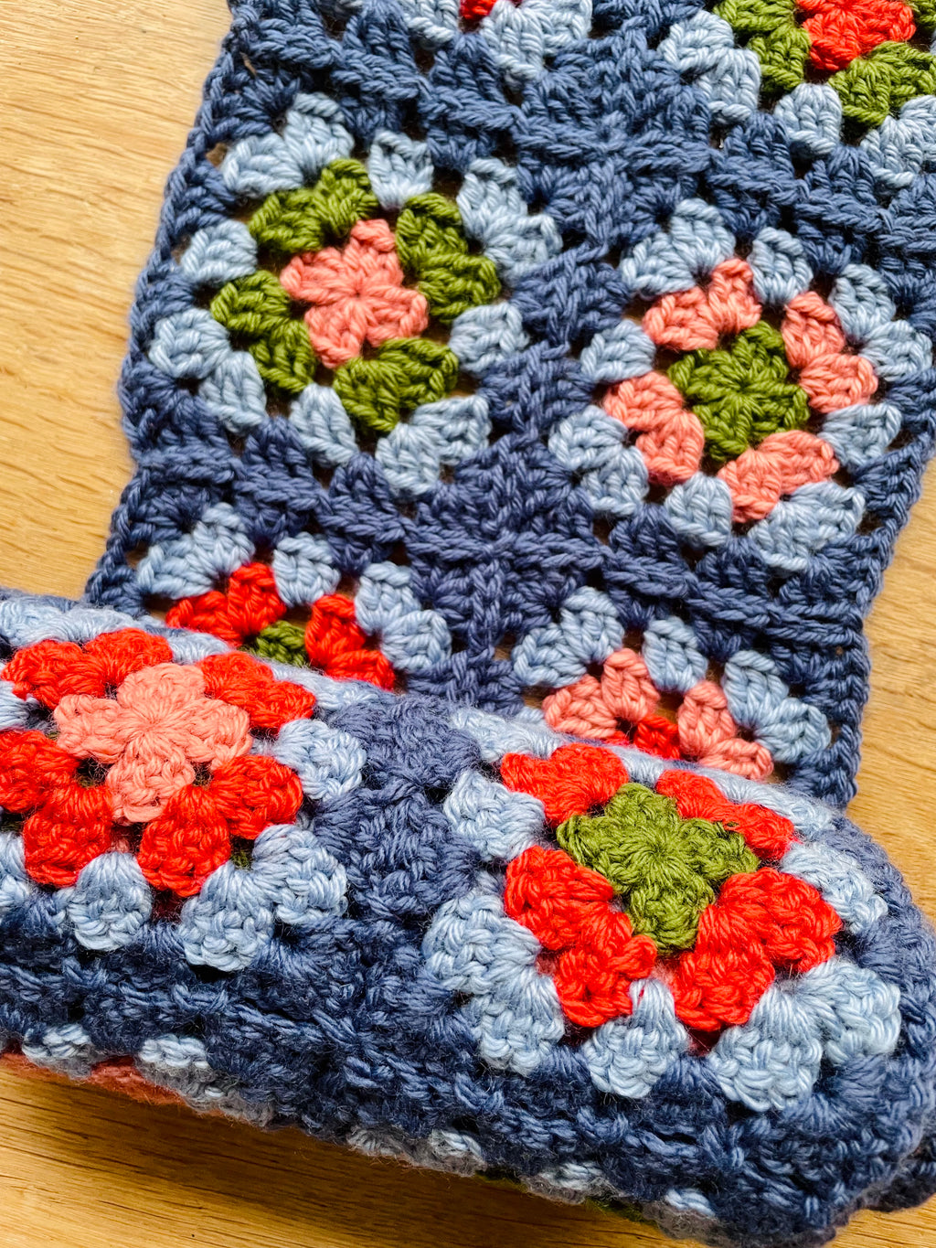 EARLYMADE Hand-knitted Granny Squares Scarf — MULTI / BLUE — UNIQUE — LAST PIECE