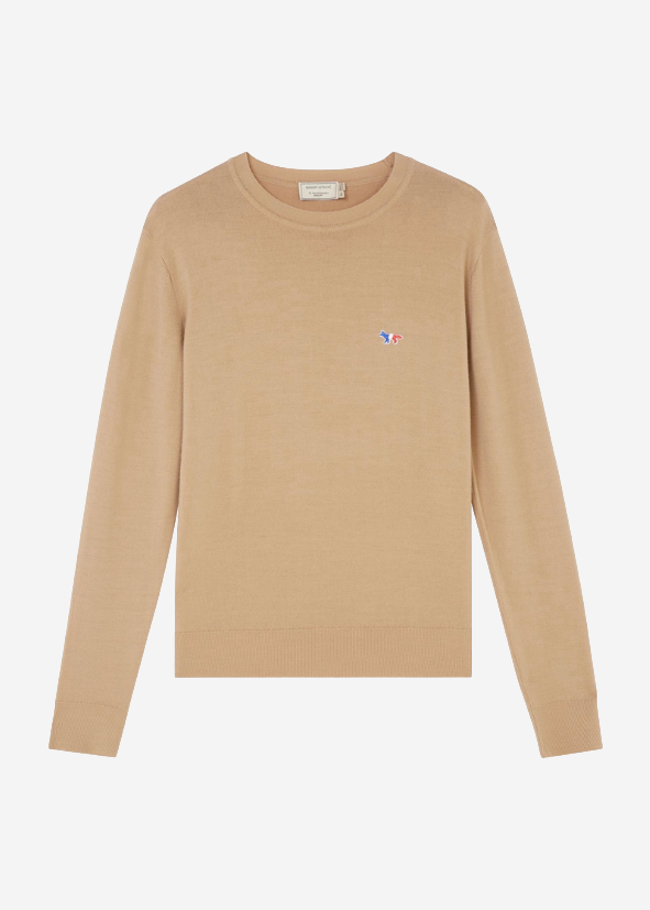 Virgin Wool R Neck Pullover — BEIGE
