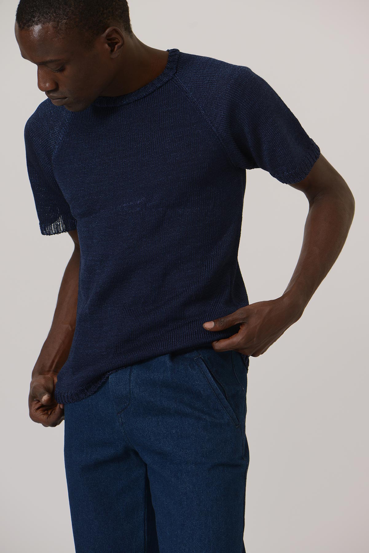 Raglan Knit SS Top — BLACK / BROWN / BLUE / STARY NIGHT BLUE