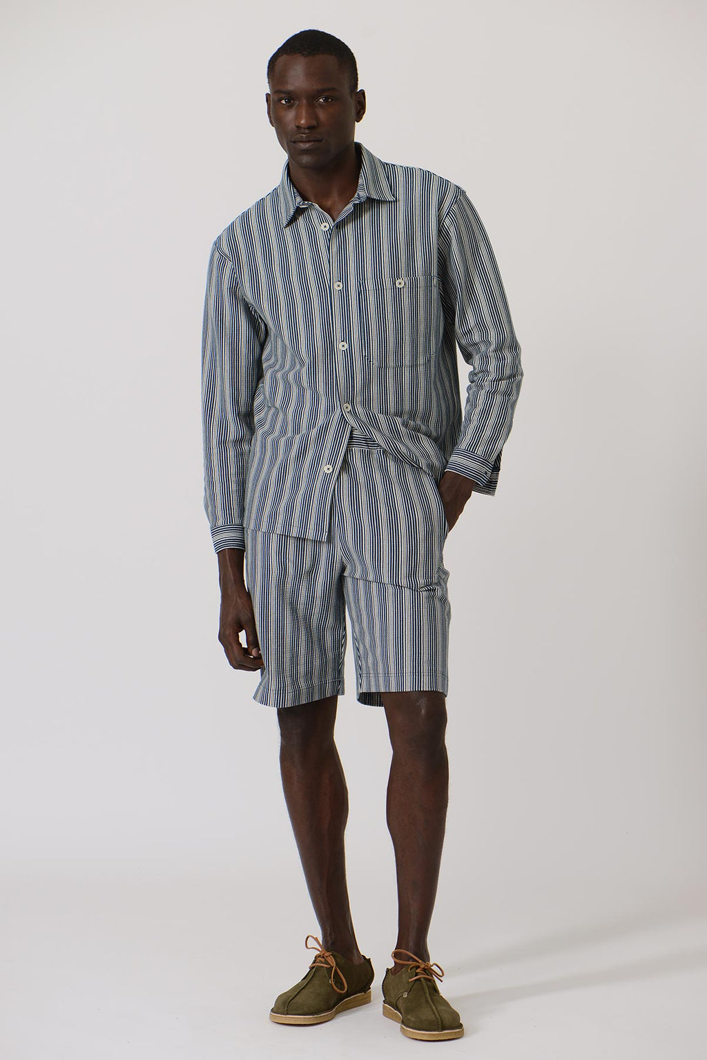 Miguel Towelling Stripes Drawcord Shorts Vertical — PETROL/WHITE