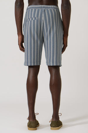 Miguel Towelling Stripes Drawcord Shorts Vertical — PETROL/WHITE