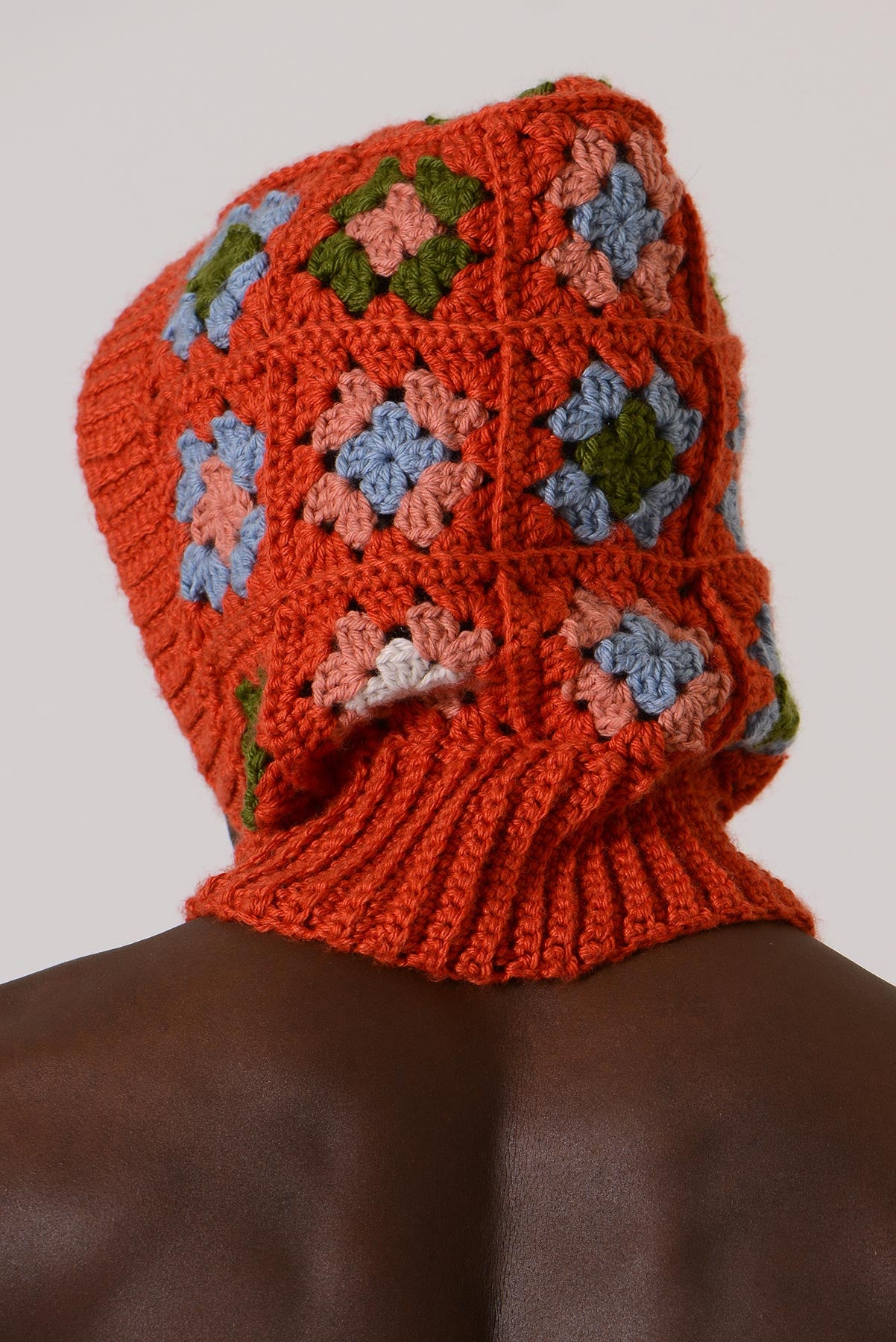 EARLYMADE Hand-knitted Granny Squares Head Balaclava — ORANGE / MULTI — LAST PIECE