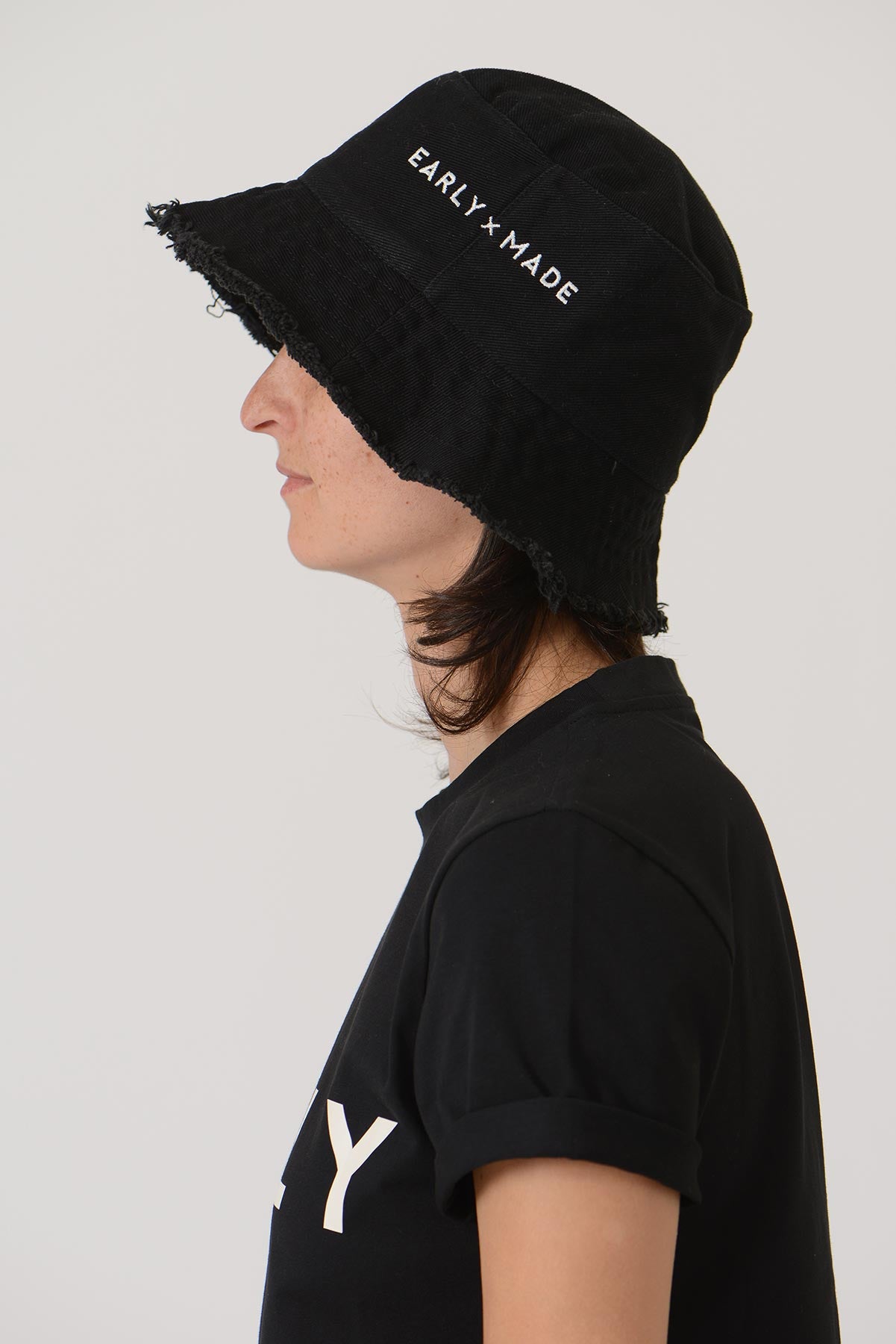 Raw Edge Bucket Hat — BLACK