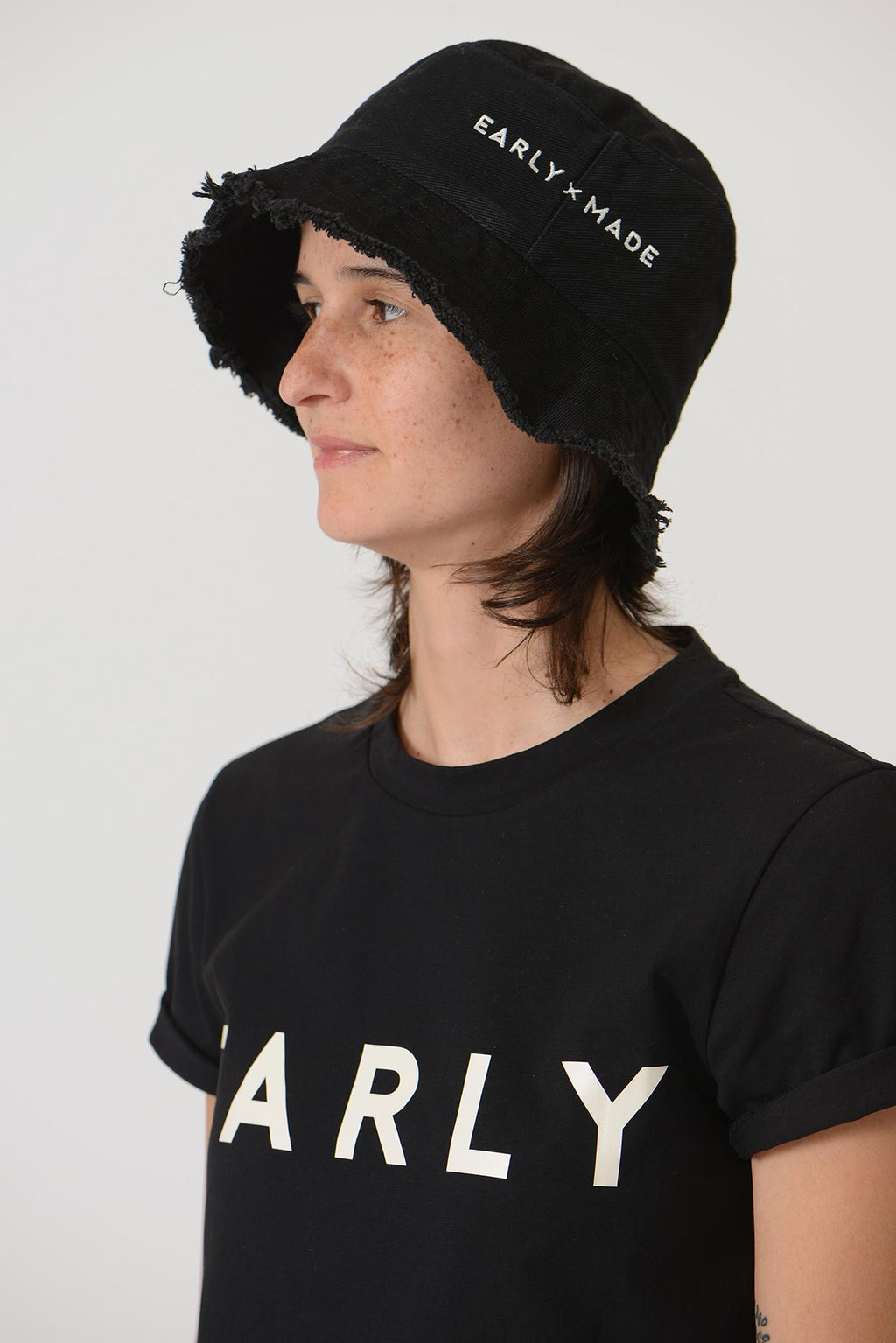 Raw Edge Bucket Hat — BLACK