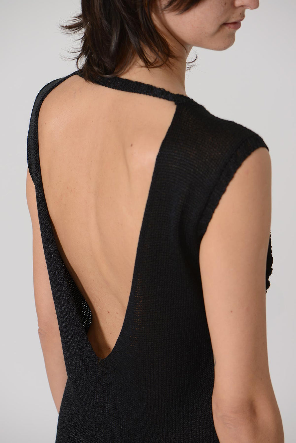 See Through Backless Knit Dress - BLACK / BLUE / STARY NIGHT BLUE