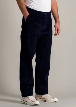 Pleats Cord Pants — NAVY