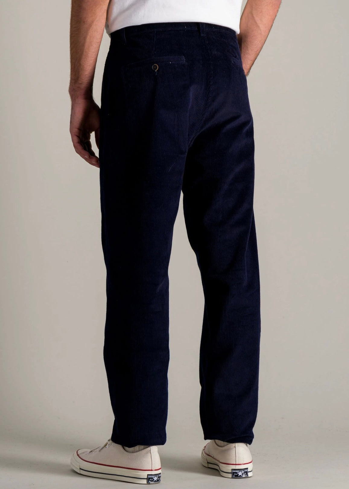 Pleats Cord Pants — NAVY