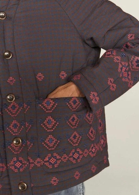 Erkin Quilted Cotton Jacket — BROWN / NAVY