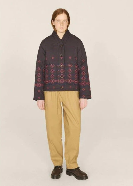 Erkin Quilted Cotton Jacket — BROWN / NAVY