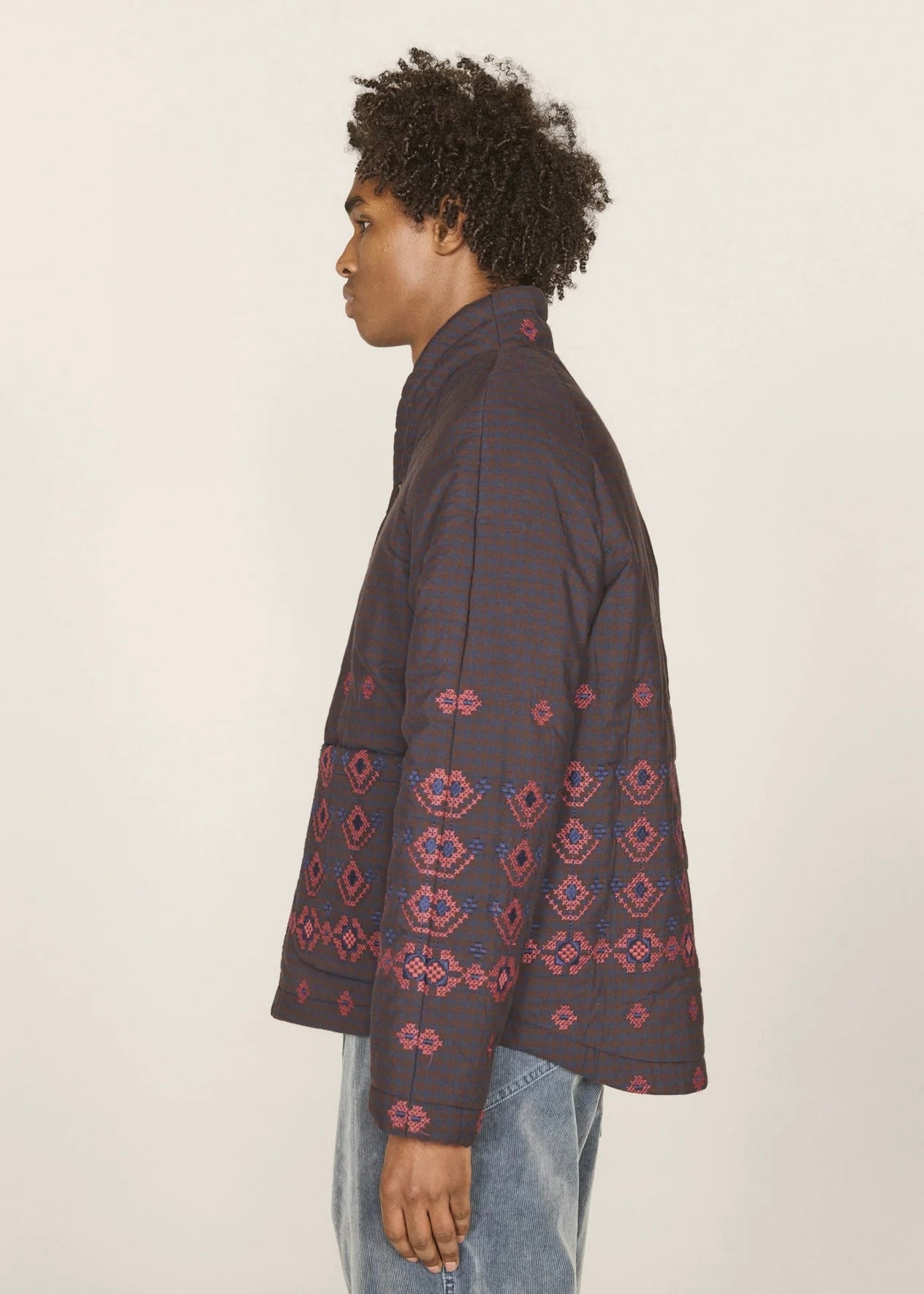 Erkin Quilted Cotton Jacket — BROWN / NAVY