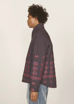 Erkin Quilted Cotton Jacket — BROWN / NAVY