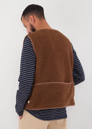 Collarless Puzzle Gilet Wool — BROWN