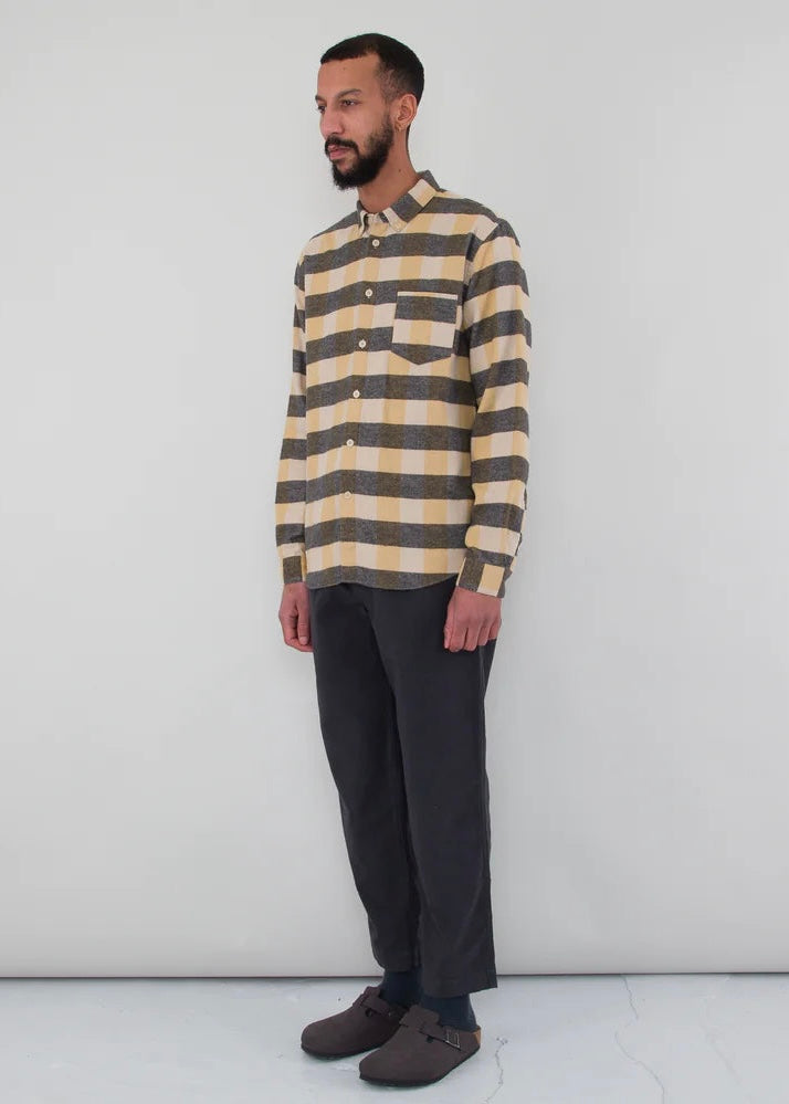 Relaxed Fit Flannel Shirt — GOLD / GREY