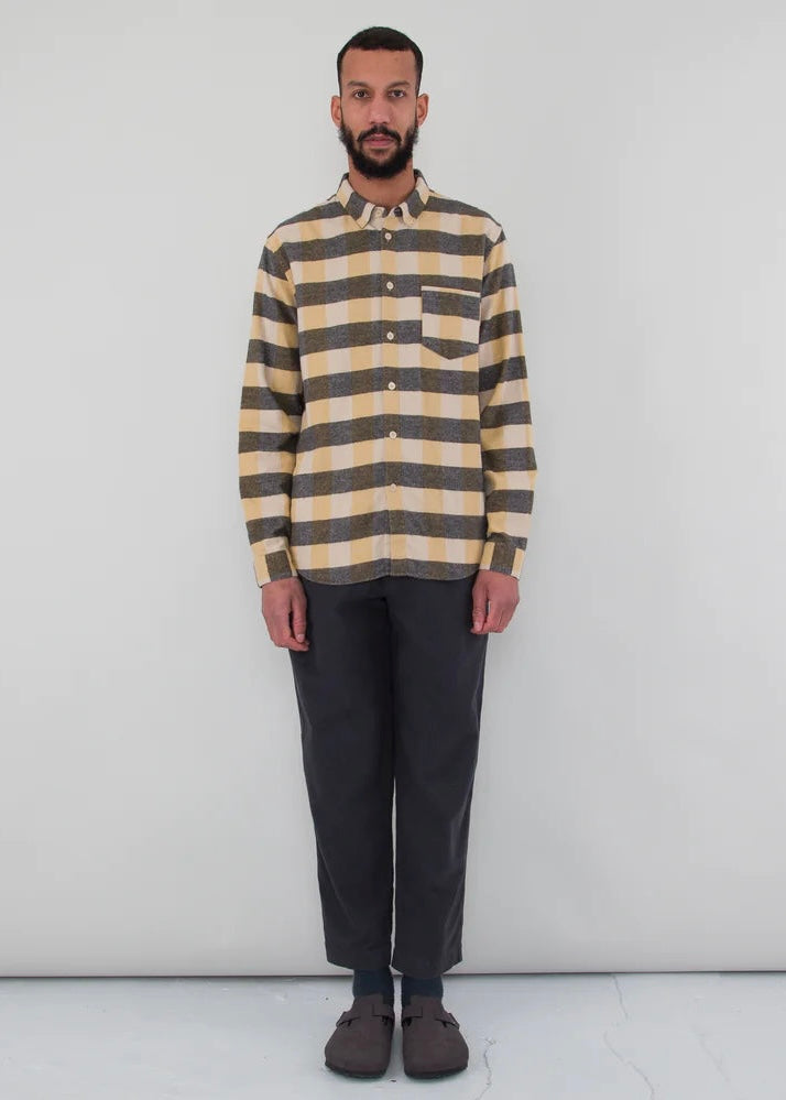 Relaxed Fit Flannel Shirt — GOLD / GREY