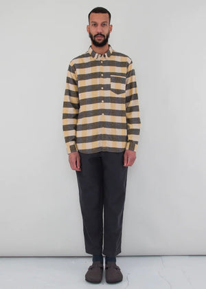 Relaxed Fit Flannel Shirt — GOLD / GREY
