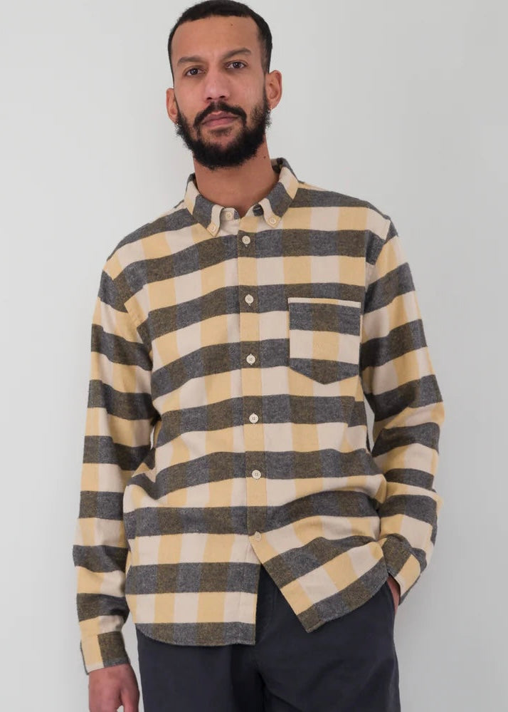 Relaxed Fit Flannel Shirt — GOLD / GREY