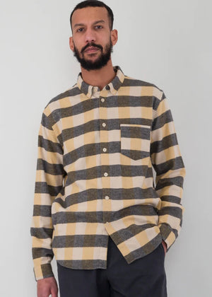Relaxed Fit Flannel Shirt — GOLD / GREY