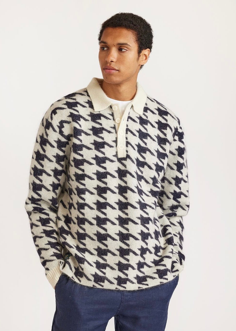 Houndstooth Rugby Shirt — ECRU