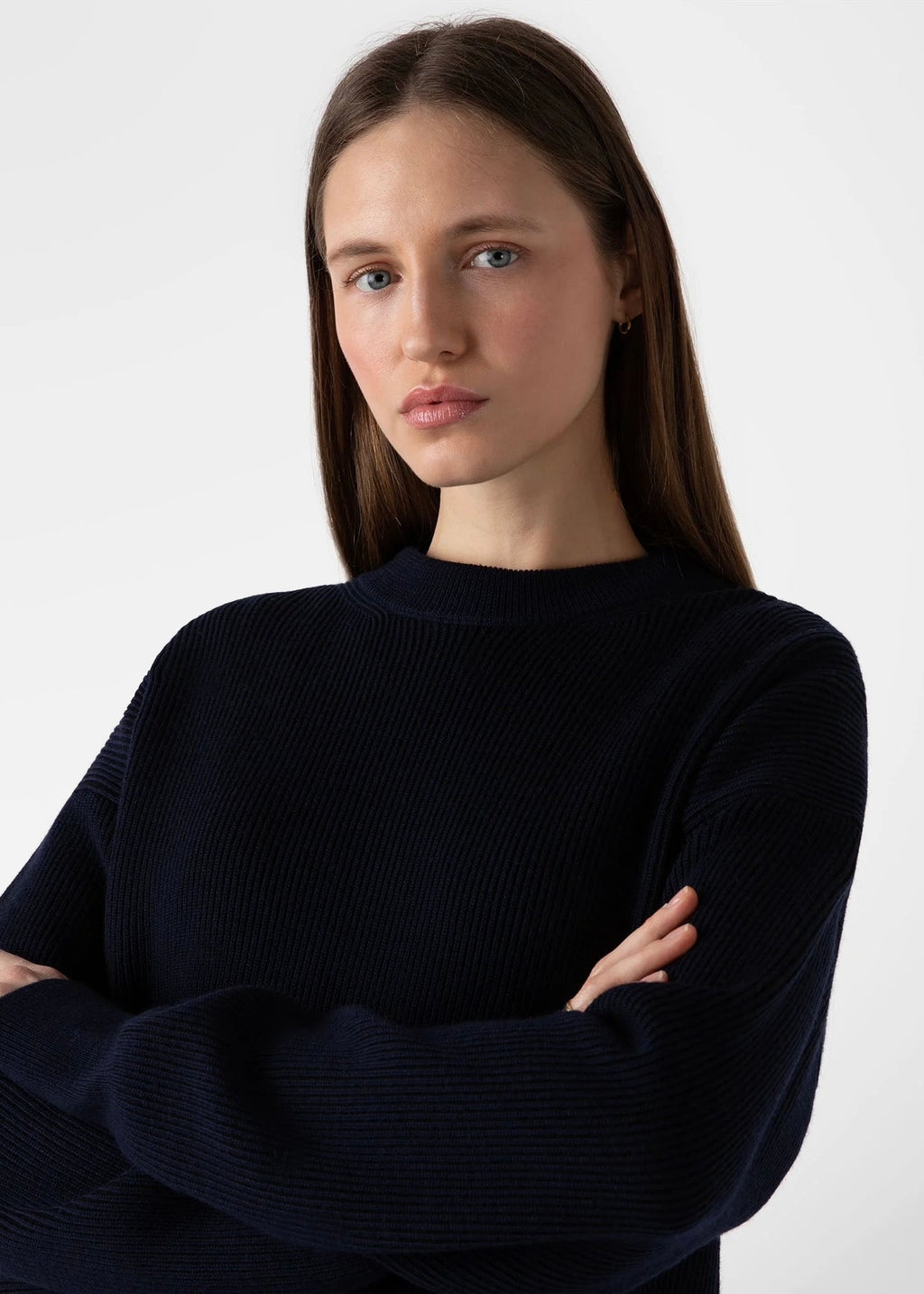 Ribbed Crew Neck Jumper — NAVY