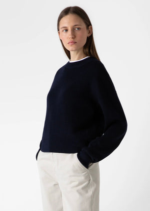 Ribbed Crew Neck Jumper — NAVY