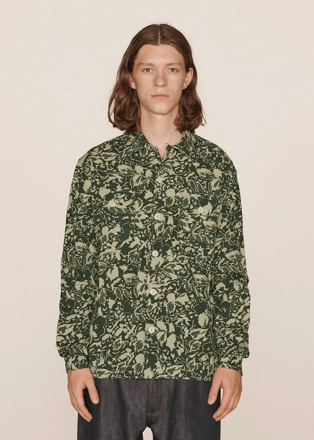 Feathers Cotton Print Shirt — GREEN