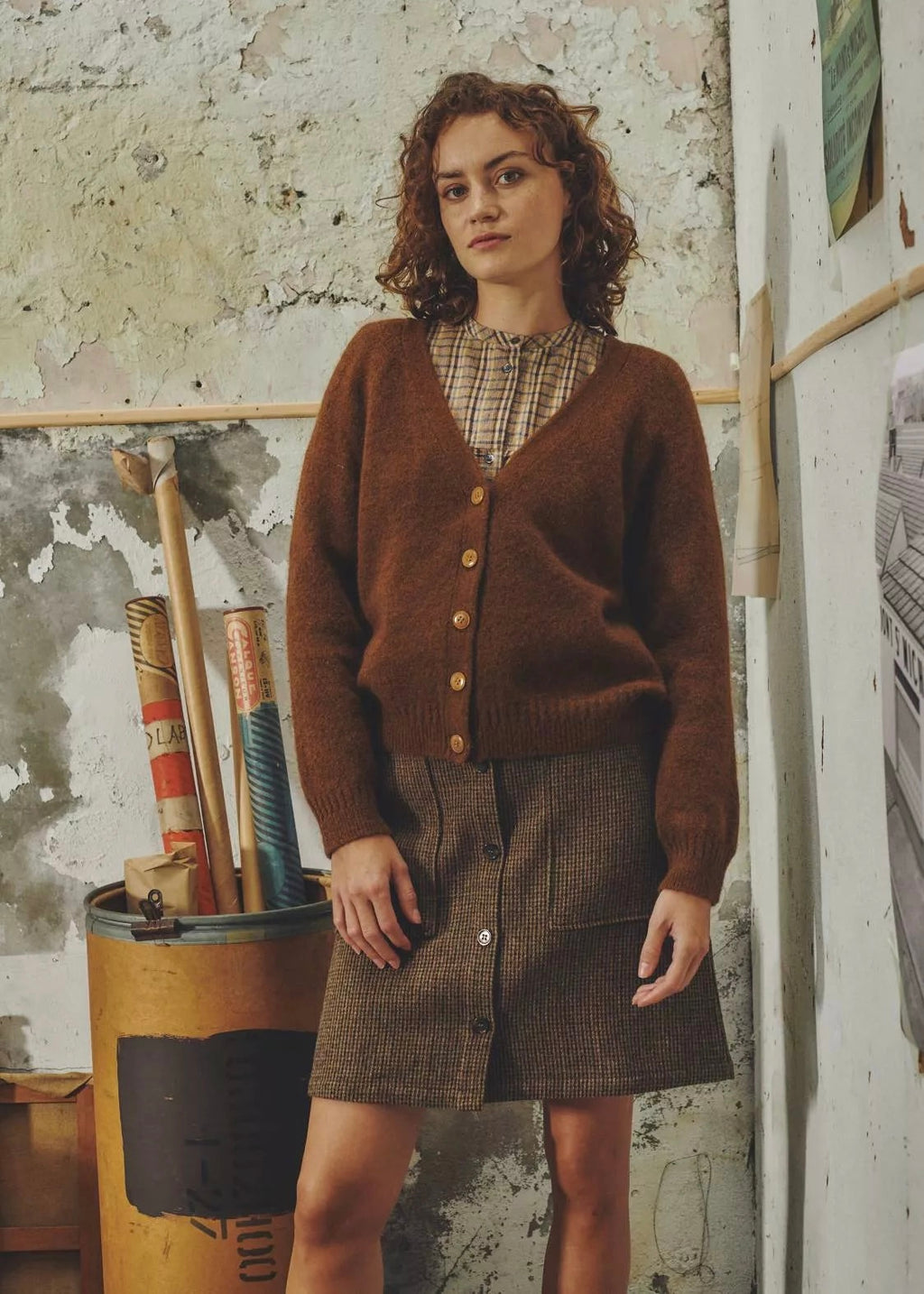Gladia Jersey Cardigan — BROWN
