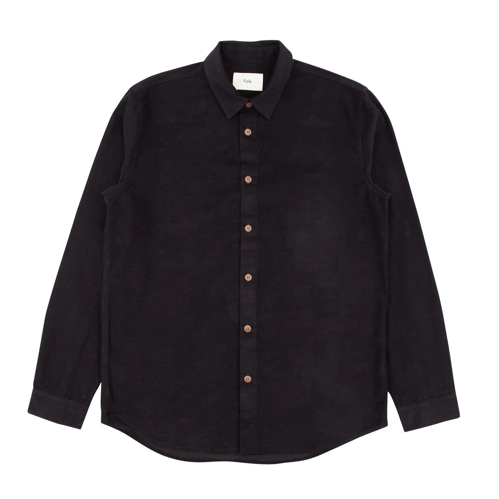 Relaxed Babycord Microcheck Shirt — BLACK