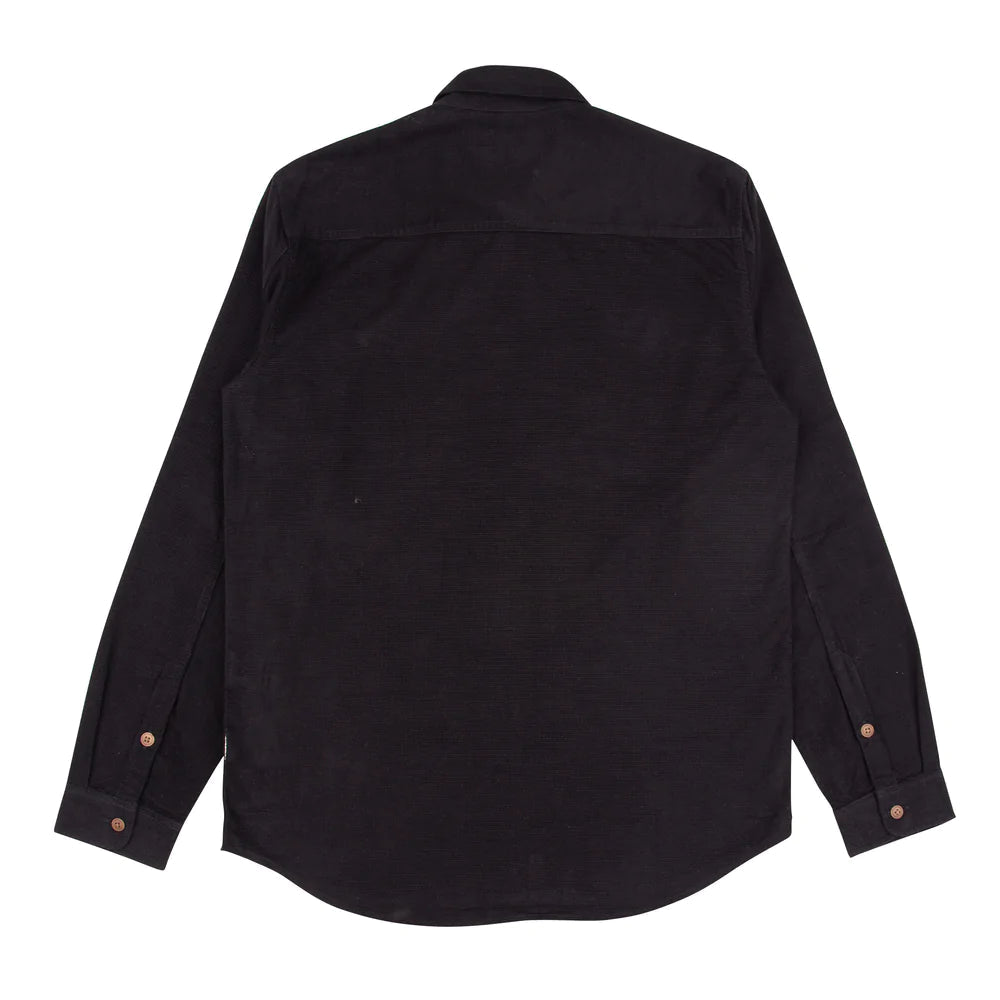 Relaxed Babycord Microcheck Shirt — BLACK