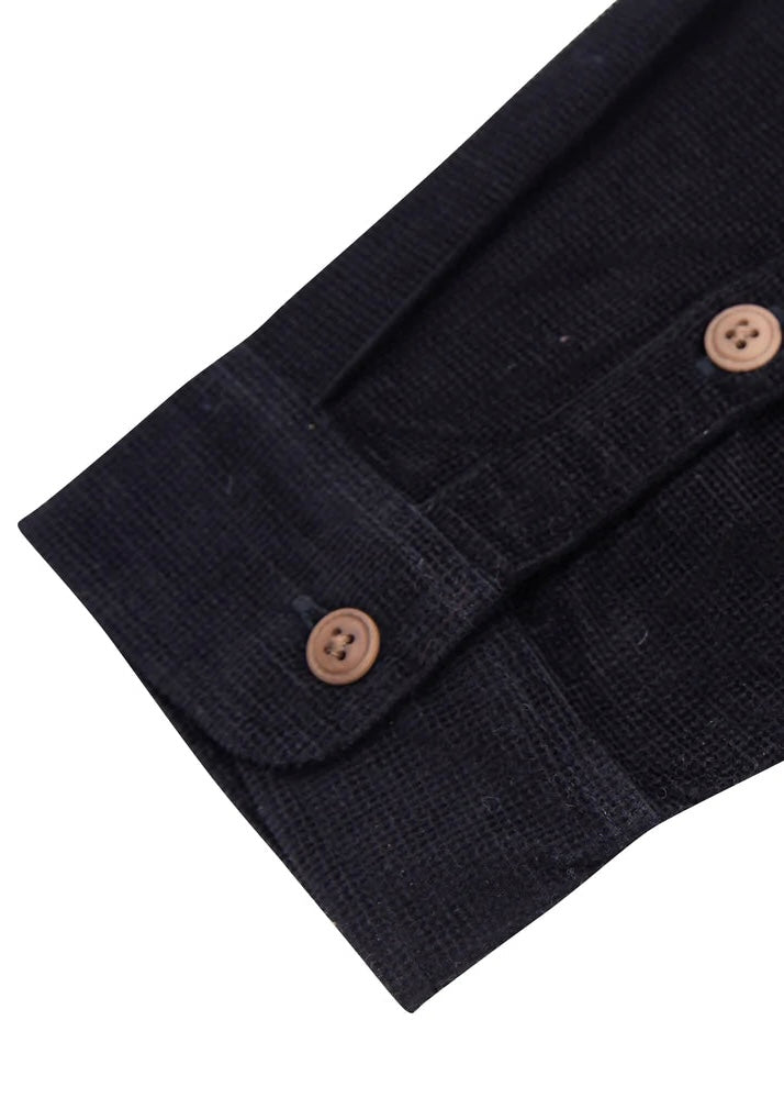 Relaxed Babycord Microcheck Shirt — BLACK