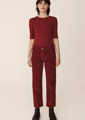 Geanie Cotton Jeans Pants — BURGUNDY