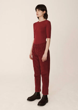 Geanie Cotton Jeans Pants — BURGUNDY