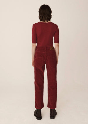 Geanie Cotton Jeans Pants — BURGUNDY