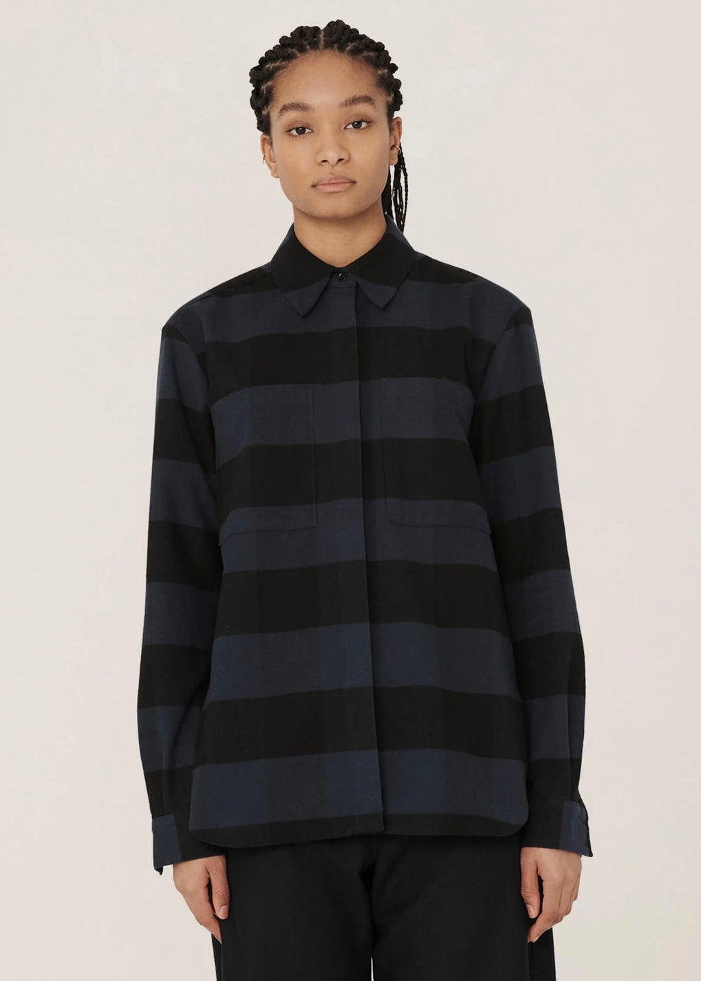 Work Cotton Stripe Shirt — NAVY / BLACK