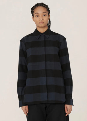 Work Cotton Stripe Shirt — NAVY / BLACK