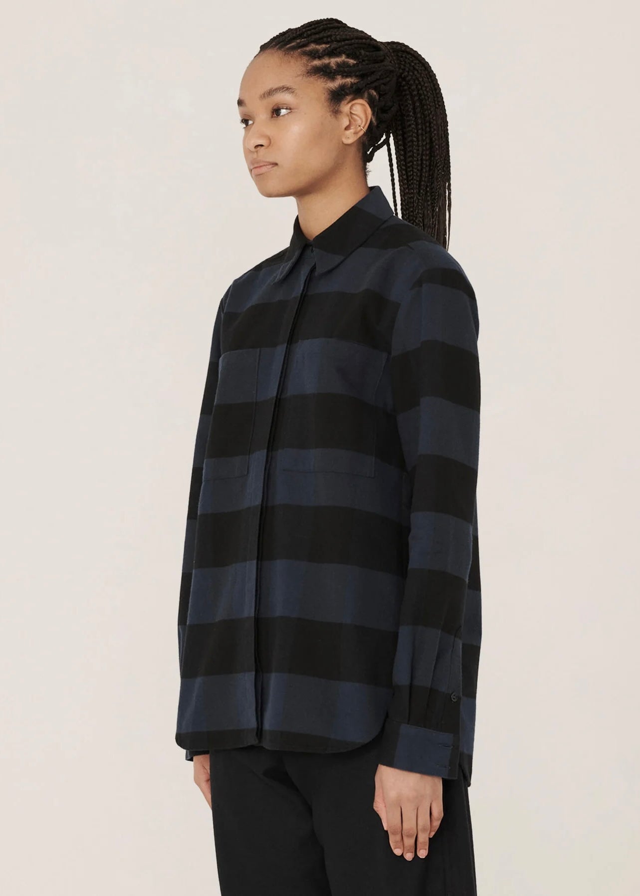 Work Cotton Stripe Shirt — NAVY / BLACK