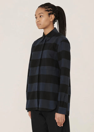 Work Cotton Stripe Shirt — NAVY / BLACK