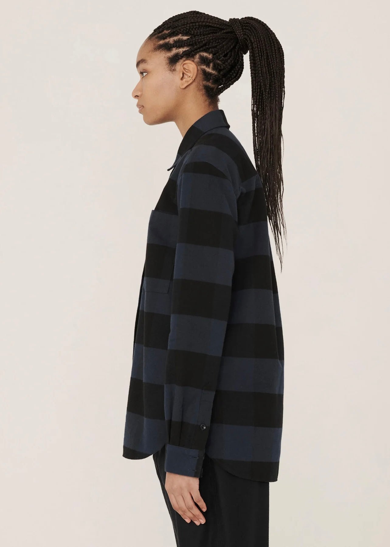 Work Cotton Stripe Shirt — NAVY / BLACK