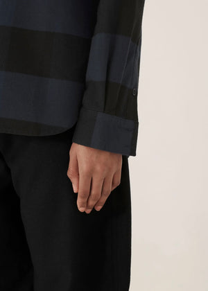 Work Cotton Stripe Shirt — NAVY / BLACK