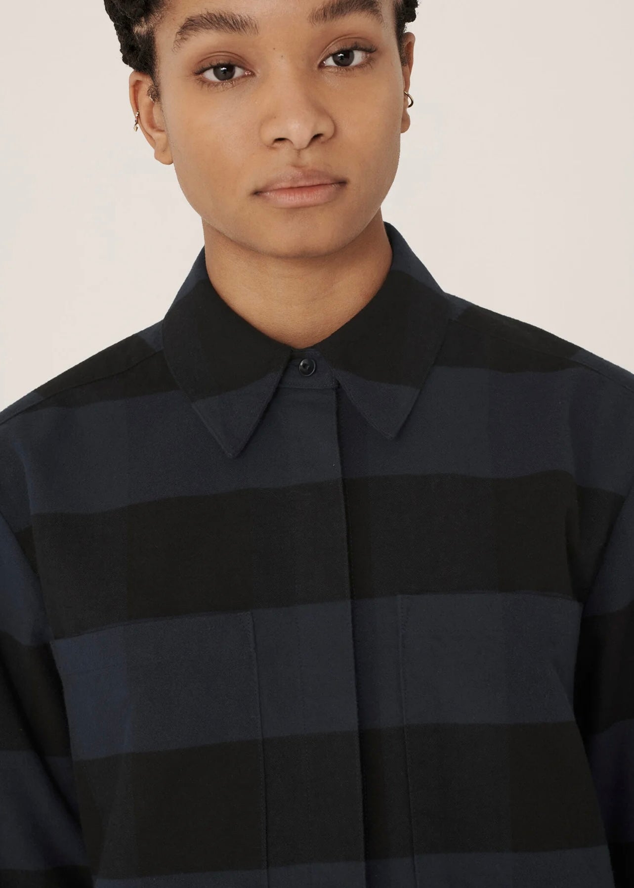 Work Cotton Stripe Shirt — NAVY / BLACK