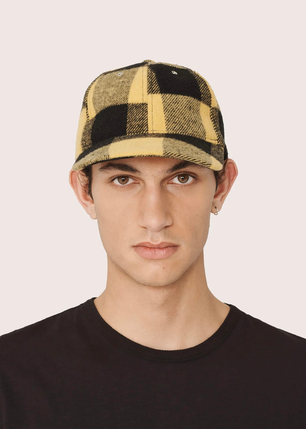 Wool Blend Check Baseball Cap — YELLOW / BLACK