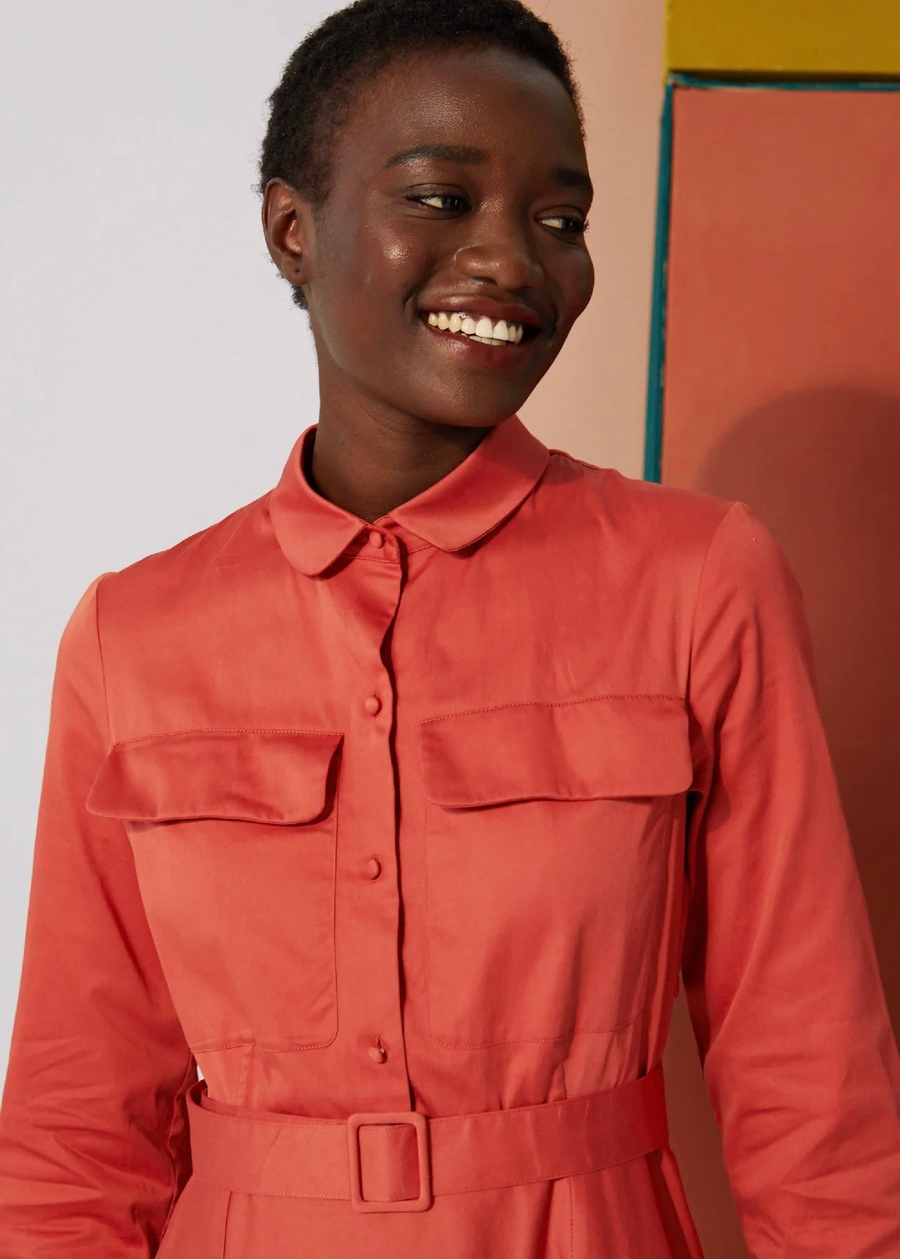 Robbie Patch Pocket Dress — CORAL
