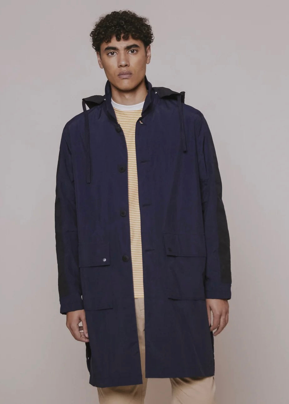 Hooded Mac Coat — NAVY